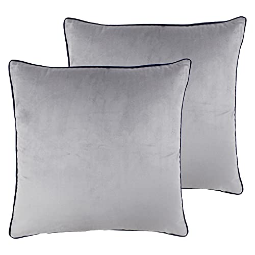 Paoletti Meridian Twin Pack Feather Filled Cushions, Polyester, Silver/Navy, 55 x 55cm