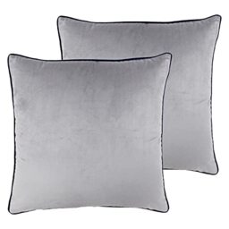 Paoletti Meridian Twin Pack Feather Filled Cushions, Polyester, Silver/Navy, 55 x 55cm