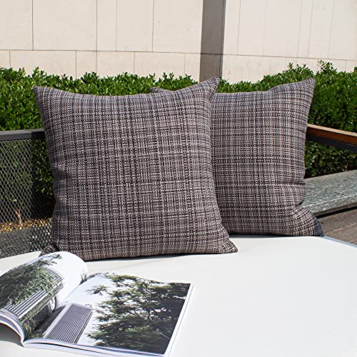 Kevin Textile Pack of 2 Decorative Outdoor Waterproof Throw Pillow Covers Stripe Square Pillowcases Modern Cushion Cases for Patio Couch Bench 18 x 18 Inch Grey