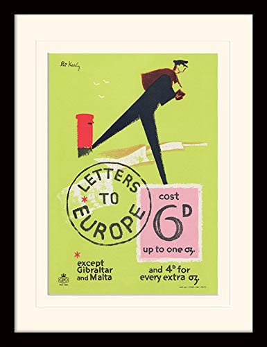 Postal Museum (Letters to Europe Cost 6d by Pat Keely 1960) Mounted & Framed 30 x 40cm Print