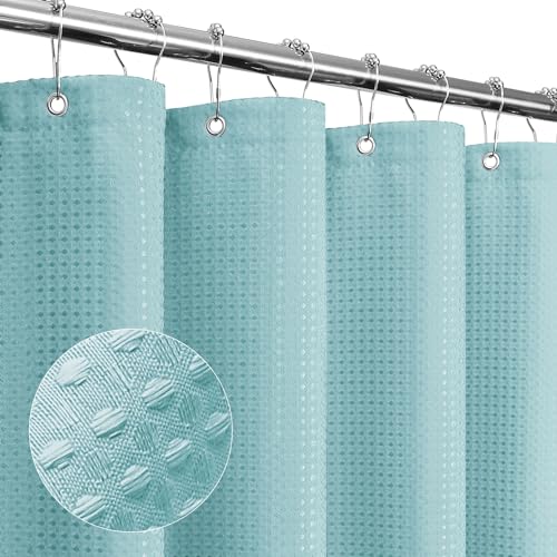 Gibelle Small Stall Shower Curtain 36 x 72, Narrow Half Waffle Weave Textured Fabric Shower Curtain for Bathroom, Water Repellent, Machine Washable, Teal