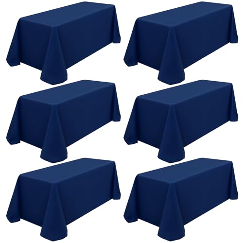 6 Pack Rectangle Tablecloth 90 x 156 inch Navy Blue Polyester Table Cloth for 8 Feet Tables,Washable Fabric Stain and Wrinkle Resistant Table Cover Table Clothes for Wedding Parties Banquet