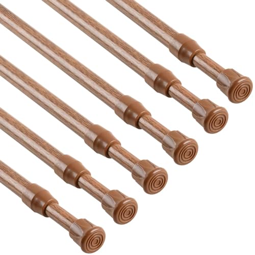 "KXLife 6 Pack Spring Tension Curtain Rod, Cupboard Bars Rod,12-20"",Oak"