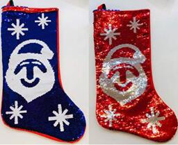 SHATCHI Large 55CM Long Novelty 2 In 1 Sequin Christmas Santa Stocking Sack Sock Socks Xmas Gifts Bag Christmas Accessory Decorations Toys Sweets Display