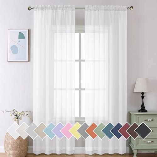 "Aiyufeng Voile Sheer Window Curtains 120 inch Extra Long, Rod Pocket Elegant and Airy Drapes Translucent Window Treatments for Living Room/Bedroom, White, 40"" Wx120 L, 2 Panels=80"" Wide"