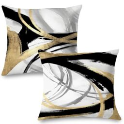 Supwhd Black White and Gold Abstract Geometric Pillow Covers 18x18 Set of 2, Modern Boho Home Decor, Living Room Bedroom Patio Garden