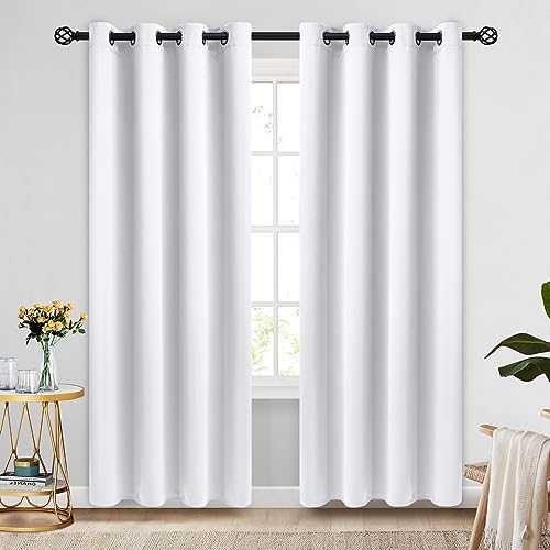 COSVIYA Blackout Curtains 84 inch Length 2 Panels Set Pure White Room Darkening Window Treatments Insulated Thermal Curtain Drapes for Bedroom/Living Room,52x84 inches