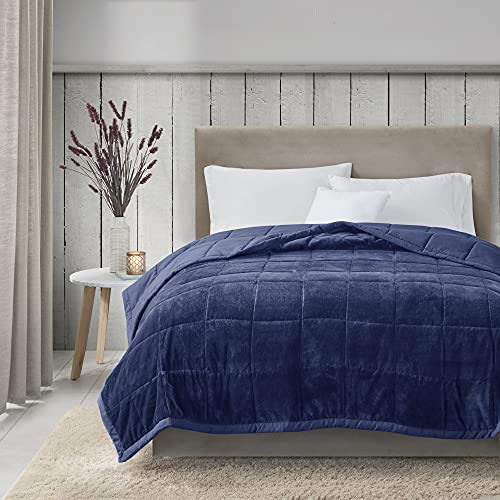 "Madison Park MP51-6382 Coleman Cozy Reversible Blanket, Luxury Plush Season Down Alternative Cover for Bed, Couch and Sofa, King(108""x90""), Navy"