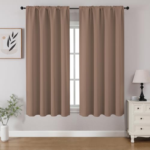 CUCRAF Blackout Curtains Room Darkening Window Curtain Panels, Rod Pocket Thermal Insulated Solid Drapes for Bedroom Living Room, Set of 2 Panels. 52 x 45 inch, Khaki
