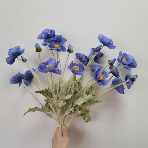 DODXIAOBEUL 6 Bundles of 22 inches Tall Blue Poppy Flowers Artificial,Ranunculus Artificial Flowers,Faux Flower Stems for Wedding,Party, Outdoor Indoor Decor Flower Arrangements for Table