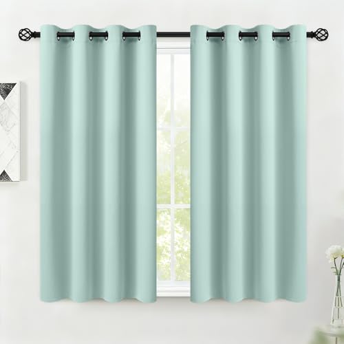 COSVIYA Grommet Blackout Room Darkening Aqua Curtains 45 inch Length 2 Panels,Thick Polyester Light Blocking Insulated Thermal Window Drapes for Bedroom/Living Room,52x45 inches