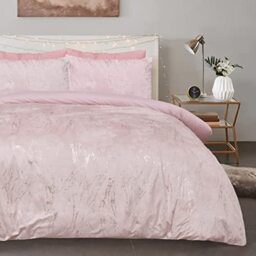 Sleepdown Marble Velvet Metallic Blush Pink Plain Reverse Duvet Cover Quilt Pillow Cases Bedding Set Soft Easy Care - King (230cm x 220cm), (5056242893899)