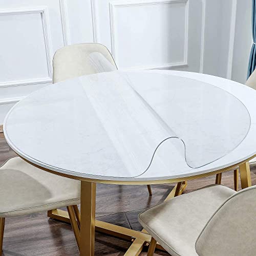 NECAUX 15 Inch Round Clear Table Cover Protector, 1.5mm Thick Upgraded Version, Unshrinkable Waterproof Oil Proof Plastic Tablecloth Protector Desk Mat for Circle Coffee Table End Table Night Stand