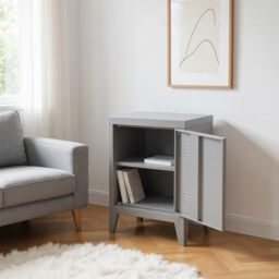 FurnitureR 1-Pack Gray Bookcase, Industrial Style, Sturdy Metal Construction, Home Office Organizer, Compact and Durable Storage Solution