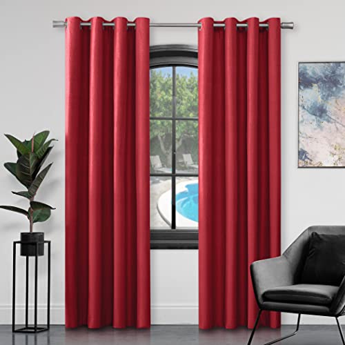 Gaveno Cavailia Luxury Fully Lined Plain FAUX SILK EYELET CURTAINS With Tie Backs Magenta 66x72 In