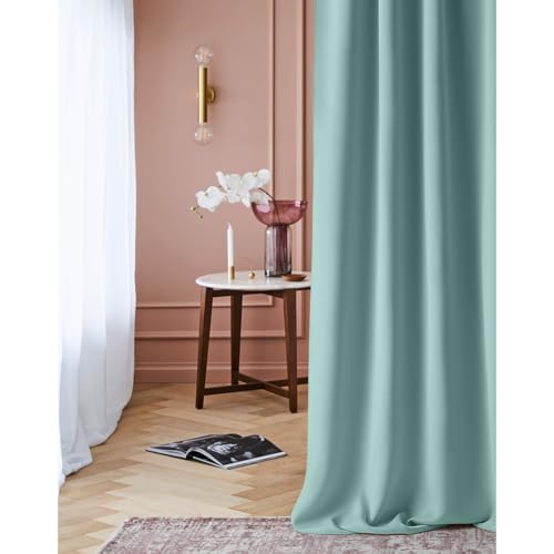 ROOM99 Laurel Curtain with Eyelets, 140 x 260 cm, Width x Height Blackout Opaque Sliding Curtains, Living Room, Bedroom, Mint, 1 Piece