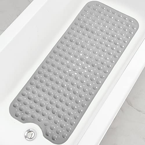 Linoows Bathtub and Shower Mats, Extra Long Non-Slip Bath Mat 39 x 16 Inch, Bath Tub Mat with Suction Cups & Drain Holes for Bathroom (Gray)
