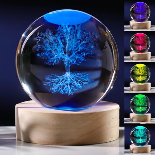 3D Tree of Life Gifts for Women - Crystals Ball 60mm - Glass Animals Figurine Tree of Life Decor Stuff for Room Birthday for Best Friend Lovers Keepsake Paperweight