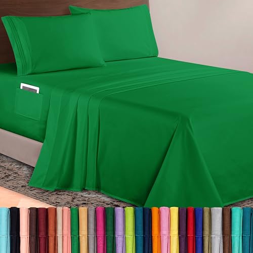 Elegant Comfort Luxurious 1500 Premium Hotel Quality Microfiber 4-Piece Sheet Set, 18-24 Inches Deep - Extra Deep Pocket Sheets - Ultra Soft 4PC Deep Pocket Sheets, Full, Emerald Green