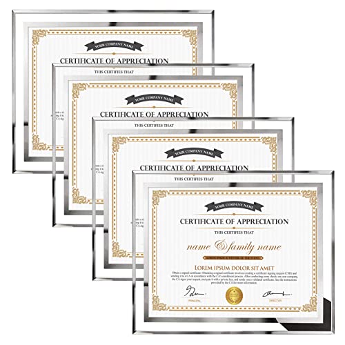 Hoikwo 8.5 x 11 Picture Frame, 4 Packs Silver Glass Certificate Frames 8.5x11 for Document Diploma Award, Only for Tabletop