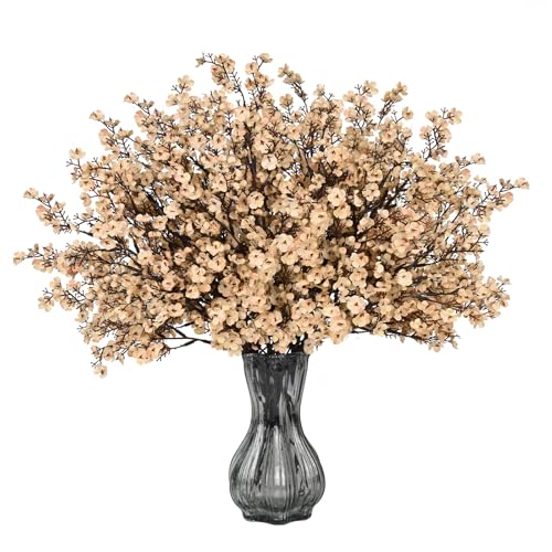 Waipfaru 6Pcs Fake Flowers Babys Breath Silk Artificial Beige Flowers Gypsophila Bouquets Bulk Real Touch Stems for Boho Home Living Room Decor DIY Floral Arrangement Table Centerpieces