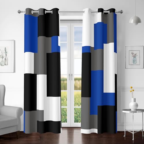 Tyrot Blue Gray 100% Blackout Curtains for Bedroom 72 inch Length 2 Panels Set White Grey Modern Abstract Geometric Black Out Curtains Insulated Room Darkening Window Drapes for Living Room, 42Wx72L