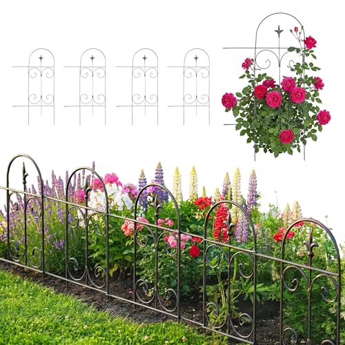 Relaxdays Flower Bed Edging, Set of 5, Metal, HxW: 81 x 44 cm, Push-in Decorative Fence for Flower Beds & Lawns, Black
