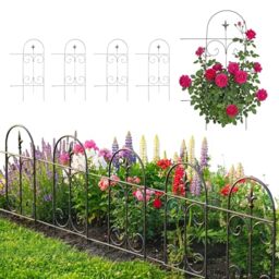 Relaxdays Flower Bed Edging, Set of 5, Metal, HxW: 81 x 44 cm, Push-in Decorative Fence for Flower Beds & Lawns, Black