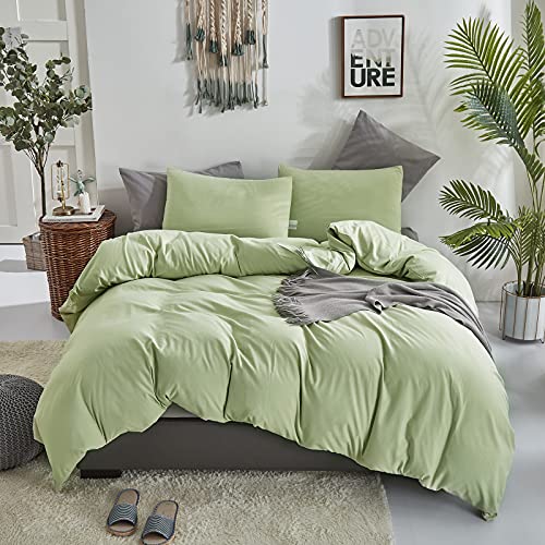 KAREVER Light Green Comforter Set King Solid Sage Green Bedding Set Lightweight Women Soft Light Mint Green Blanket 3 PCs Durable Comforter Set King Men Breathable Sage Green Bed Comforter Set