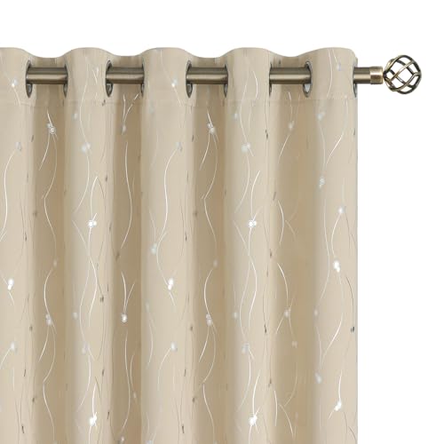 BGment Blackout Curtains 60 Inches Wide for Bedroom/Living Room, Room Darkening Thermal Insulated Grommet Window Drapes with Line and Dots Pattern, 2 Panels, Each Panels 60 x 63 Inch, Beige