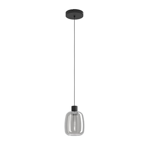 Eglo Connect.z Smart-Home LED Pendant Light Molochio-Z, Hanging lamp Made of Black Metal and Smoked Glass, ZigBee, app and Alexa Voice Control, Warm White-Cold White, RGB, dimmable