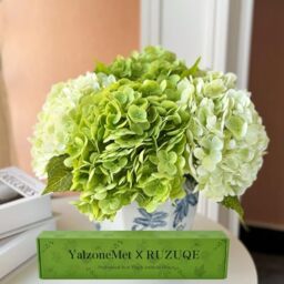 YalzoneMet Hydrangea Artificial Flower Natural Lifelike Real 21inch Latex Long Stem 2 Light Green+2 Dark Green Hydrangea Flower Bouquets for Home Party Outdoor Wedding Table Centerpiec Decor