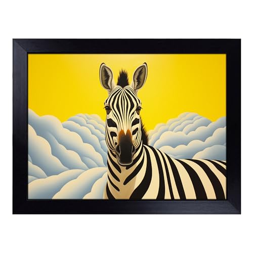 Lap Tray with Bean Bag Cushion, Zebra Op Art - Handmade in the UK, Raised Wooden Edge, Padded Cushion, Heat-Resistant Wipe-Clean Surface, for Meals, Laptops and Crafts