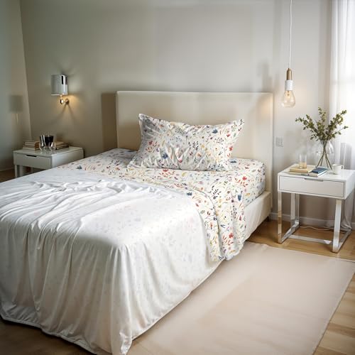 River Cotton Single Bed Sheet Set, Made in Italy – Complete Bed Set, Fitted Sheet, Top Sheet 90 x 200 cm and Pillowcase with Inner Flap (Single, Time)
