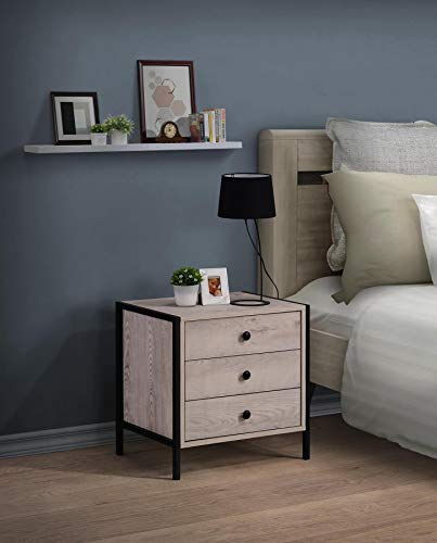 Timber Art Design UK Zahra 3 Drawer Chest Bedside Cabinet Storage Unit Nightstand Table Modern Furniture for Living Room, Bedroom, Hallway with Ash Oak Effect - 53.6 x 53.8 x 40 cm
