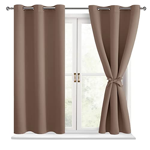 Hiasan Blackout Curtains for Bedroom - Thermal Insulated & Light Blocking Window Curtains for Living Room, 2 Drape Panels Sewn with Tiebacks, Cappuccino, 38 x 54 Inch