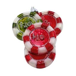 Dekohelden24 Lauschaer Lauscha Christmas Tree Bauble Glass Ornament Casino Style Glass Chips in Red and Green with Silver Crown L x W x H 8 x 3 x 10 cm