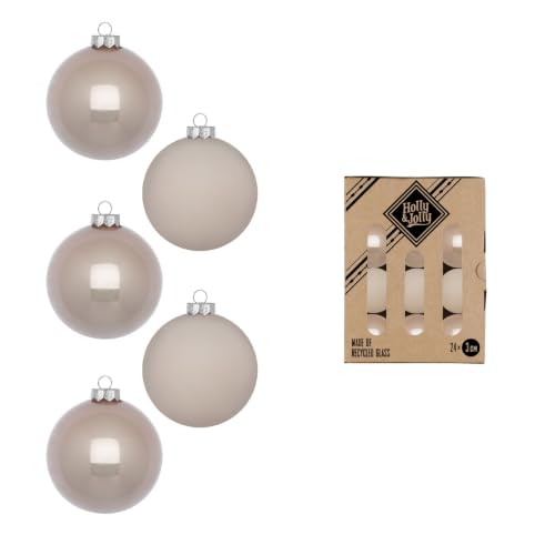 Holly & Jolly - Christmas Baubles Fine Alabaster, Pack of 24 - Glass Christmas tree baubles, approx. 3 cm, Christmas tree decoration in cream, matt and shiny, Christmas decoration for