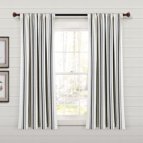 "Lush Decor Farmhouse Stripe Yarn Dyed Eco-Friendly Recycled Cotton Window Curtain Panel Pair, 42"" W x 63"" L, Black - Classic Modern Rustic Charm - Eco Friendly Cotton Fabric"
