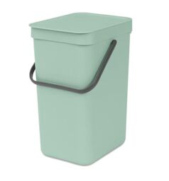 Brabantia Sort & Go Waste Bin 12L (Jade Green), Space-Efficient Plastic Recycle Container with Handle, Removable and Stay-Open Lid, Easy to Clean Kitchen Bin without Nooks and Rims