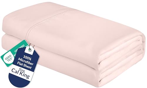 Royale Linens California King Flat Sheet - Ultra Soft Brushed 1800 Microfiber Flat Sheets Only - Wrinkle Free & Stain Resistant - Hotel Quality Top Sheet for Bed (King Cal, Pink)