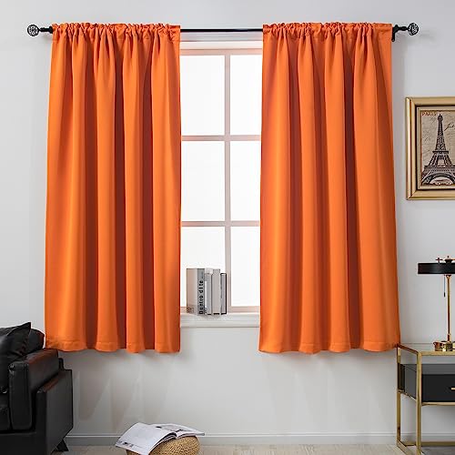 DUALIFE Bright Orange Curtains 54x45 Inch Length for Small Windows Blackout Short Window Drapes for Bedroom 2 Panels Thermal Insulated Room Darkening Curtains 45 Inches Long Rod Pocket