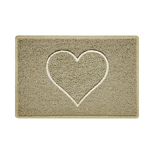Nicoman Heart Shape Embossed Entrance Door Mat Non Slip Dirt Trapper PVC Spaghetti Mat with Rubber Base, Jet Washable Quick Drying Doormat Indoor or Outdoor - (Small, Beige, 60 x 40cm)