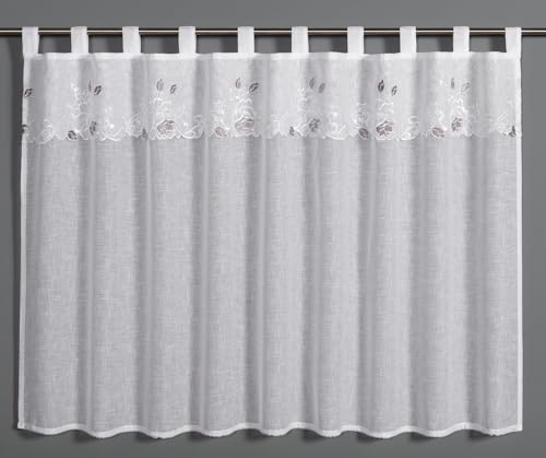 Gardinia Dolly Voile Bistro Curtain with Embroidery Border, White, 135 x 75 cm