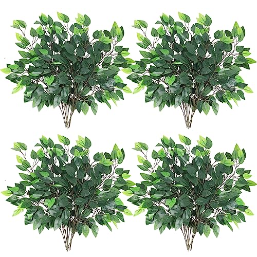 GTIDEA 24PCS Artificial Ficus Leaves Branches Faux Ficus Tree Branches Artificial Greenery Silk Floral Arrangement for Benjamina Tree DIY Wedding Bouquet Wreath Wall Decor (24.04 Inch)