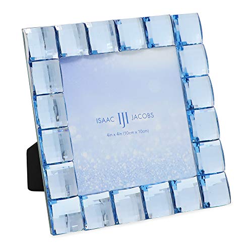 Isaac Jacobs Decorative Sparkling Light Blue Jewel Picture Frame, Photo Display & Home Décor (4x4, Light Blue)