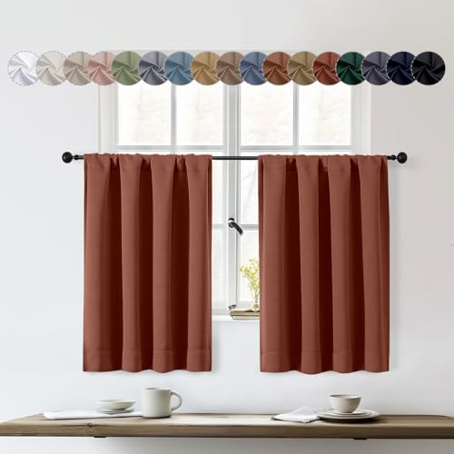 OWENIE Sally Terracotta Short Curtains 36 Inch Length 2 Panels Set, Half Window Small Rod Pocket Privacy Room Darkening Blackout Curtain Tiers for Kitchen Bathroom, 2 Pcs Each W40 x L36 Inch