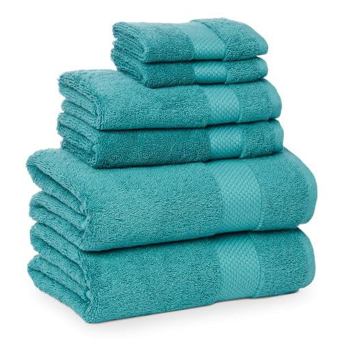 Amazon Basics Ring Spun Cotton Bath Towels Set, 2 Bath, 2 Hand, 2 Washcloths, 6-Pieces, Teal