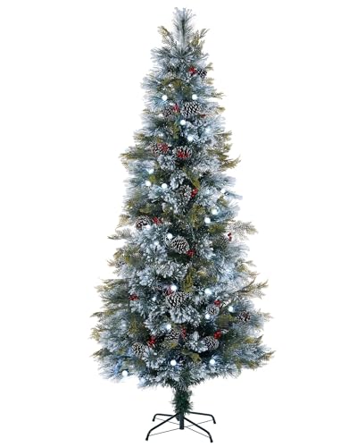 Pre-Lit Flocked Pinecone & Berries Fibre Optic Christmas Tree, White LED Lights