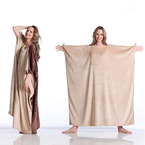 Kanguru Momonga Brownie Wearable Blanket, Fleece Blanket for Adults, Oodie for Women, Birthday and Funny Gifts, Fluffy Blanket, Brown and Cream, Size 120 x 120 cm